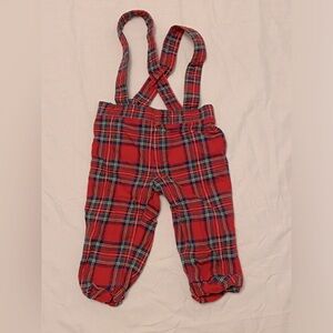 Janie and Jack Red Plaid Shorts with Suspenders